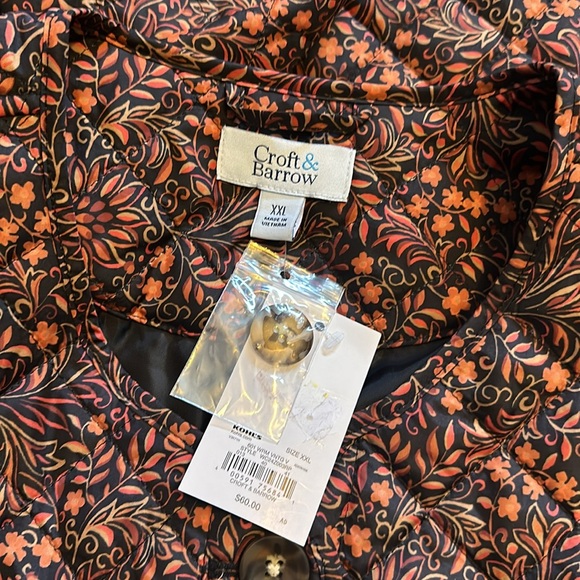 Croft & Barrow Women’s XXL Brown Orange Button down Quilted Floral Jacket - Picture 10 of 11